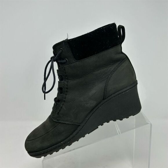 KEEN Women's Black Leather Lace-Up Mid Heel Wedge Boots Size 8.5 - Picture 5 of 14
